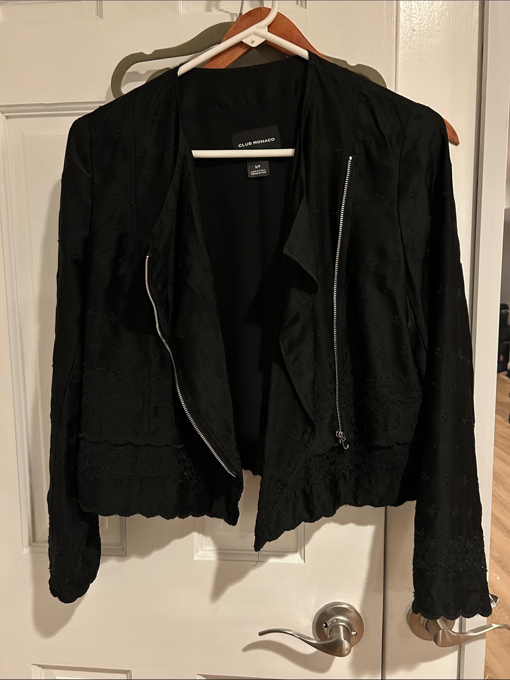 Club Monaco Black Embroidered Zip-Front Blazer